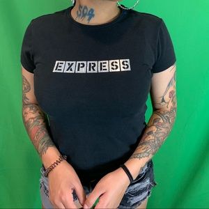 EXPRESS Logo Black Stretch T shirt Top Size Small